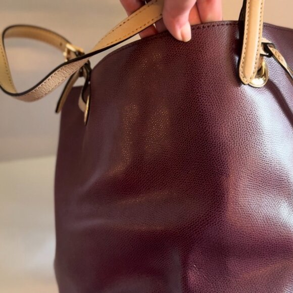 Pre-Owned Michael Kors Pebbled Leather Tote – Burgundy – Gold MK Charm – Adjusta - Picture 7 of 7